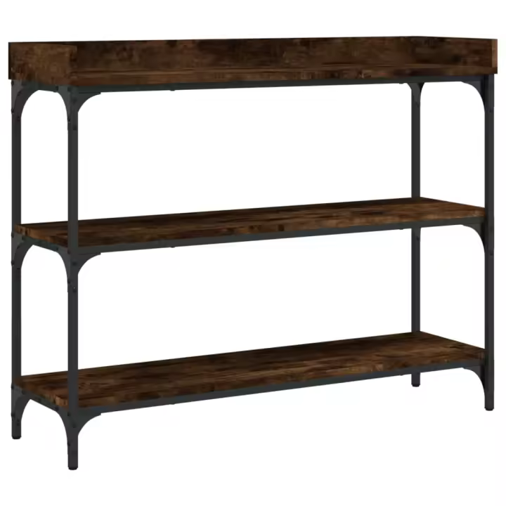 vidaXL Mesa consola con estantes roble ahumado 100x30x80 cm Mesa de sofá Mesa de Entrada para Salón Consola de Entrada Mueble Recibidor Mesita Mesa auxiliar Salon - 1