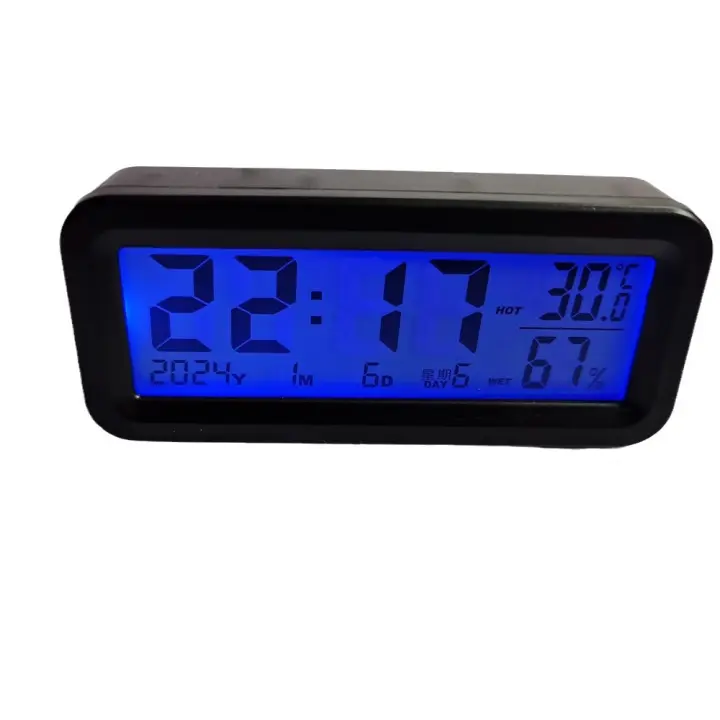 Reloj digital solar del coche Fecha semana Temperatura Humedad Pantalla LCD para tablero de instrumentos Reloj del coche Automóviles Termómetro interno Higrómetro Stick-On - 1
