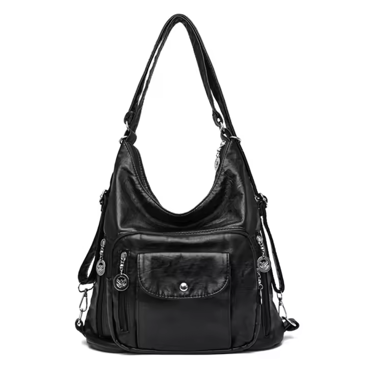 Mochila De Viaje Para Mujer En Cuero PU Lavado Bolsa De Hombro Escolar Bandolera 2024 Capacidad De 20-35 Litros Estilo Casual - 1