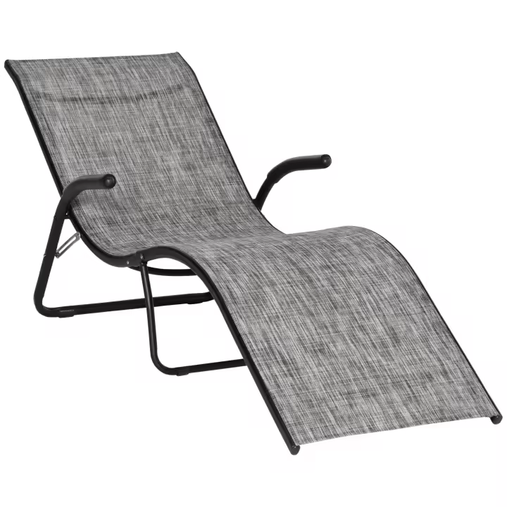 Outsunny Tumbona Plegable de Jardín con Reposabrazos Reposapiés Respaldo Transpirable y Marco de Metal Ergonómico para Terraza Playa Camping 170x62x68 cm Gris - 1