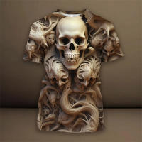 Camiseta De Verano Para Hombre Con Patrón De Elemento De Calavera 3D Estilo Casual Manga Corta Cuello Redondo Gran Talla Ropa De Calle - details 7