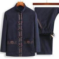 Tang Suit Para Hombres Estilo Chino Con Bordado De Puerta De Anciano Primavera Otoño Traje Hanfu Con Polo Y Pantalones - details 2