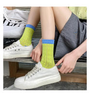 Calcetines De Punto Para Mujer De Color Contraste Medio Tubo Verano Transpirables De Algodón Y Poliéster Calcetines Casuales Para Primavera Y Verano - details 8