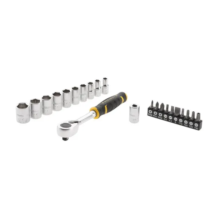 STANLEY Juego de Carraca 1/4" 120 Dientes + Puntas - Herramientas de alta calidad para una variedad de aplicaciones de atornillado. Incluye una práctica carraca y una selección de puntas. Modelo: FMMT82679-0. - 1