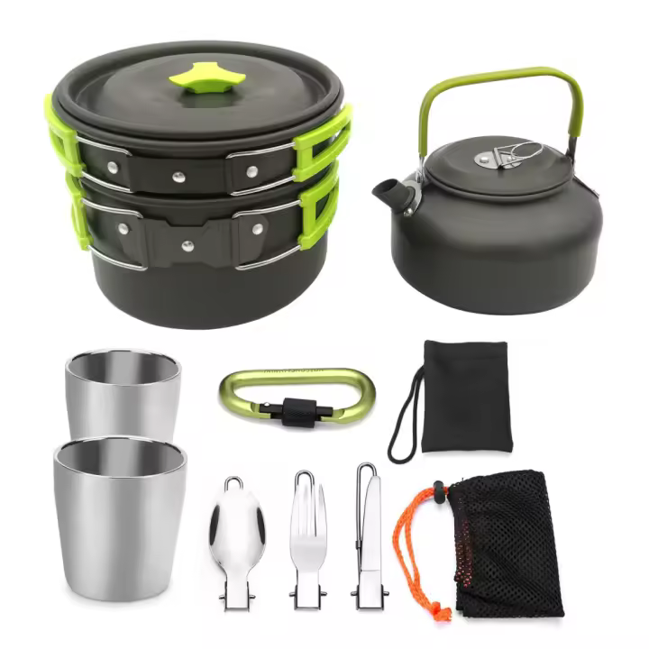 Juego de utensilios de cocina Para acampar para 2-3 personas, plegable para Exterior Olla para acampar, juego de cocina de Aluminio Liviano - 1
