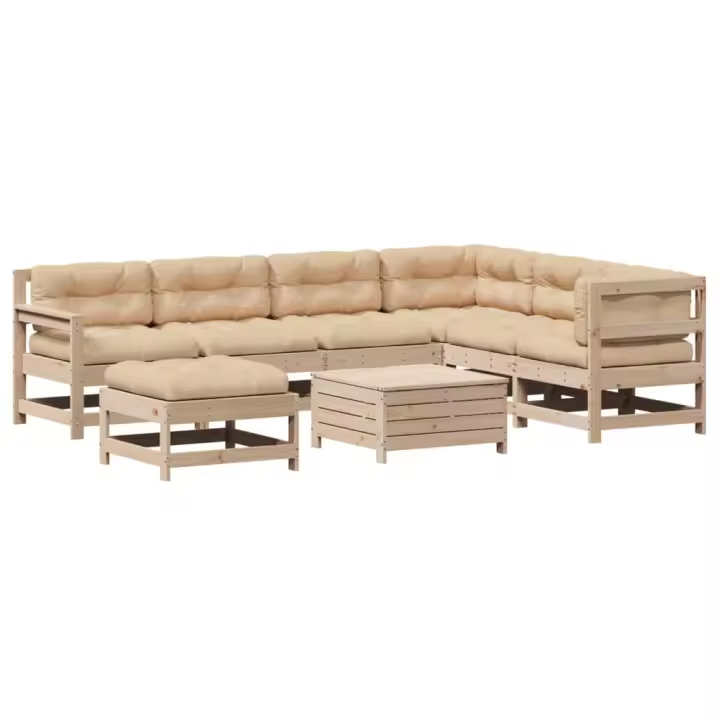 vidaXL Muebles de jardín 8 pzas y cojines madera maciza pino - 1