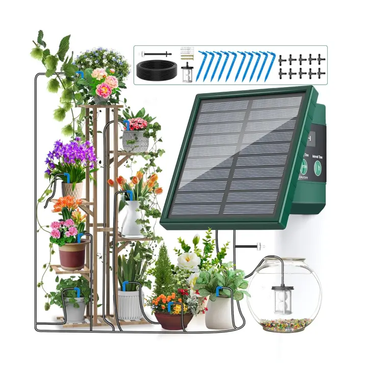 Nuevo Sistema De Riego Solar Kit De Riego DIY Con Tubo De Riego Por Goteo Antisifón Para Sistemas De Riego En Jardín Y Courtyard - 1