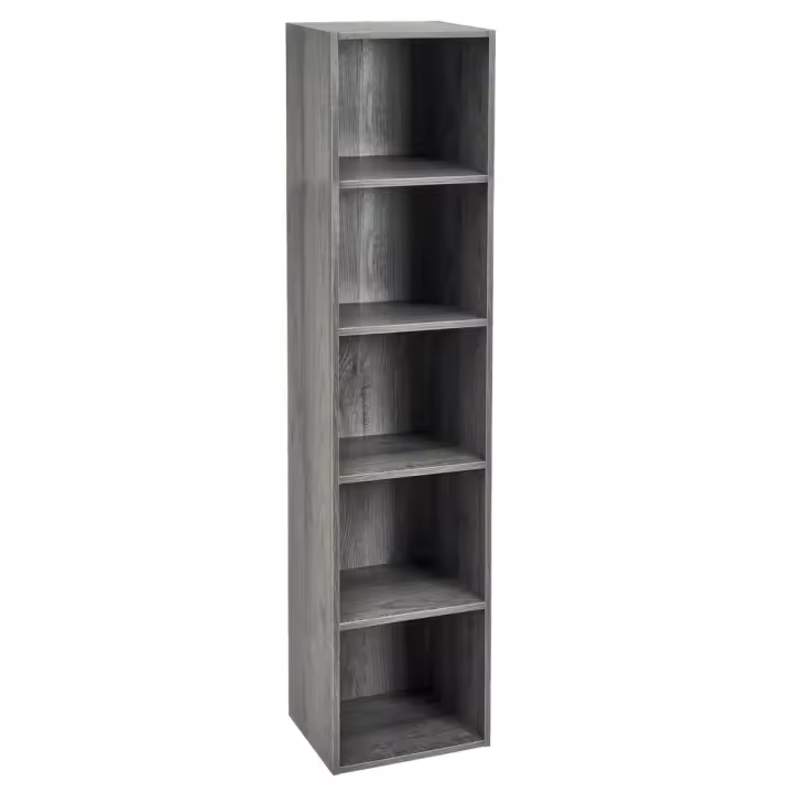 Estantería Cubo 5 estantes de tablero laminado gris de 132x30 cm - 1