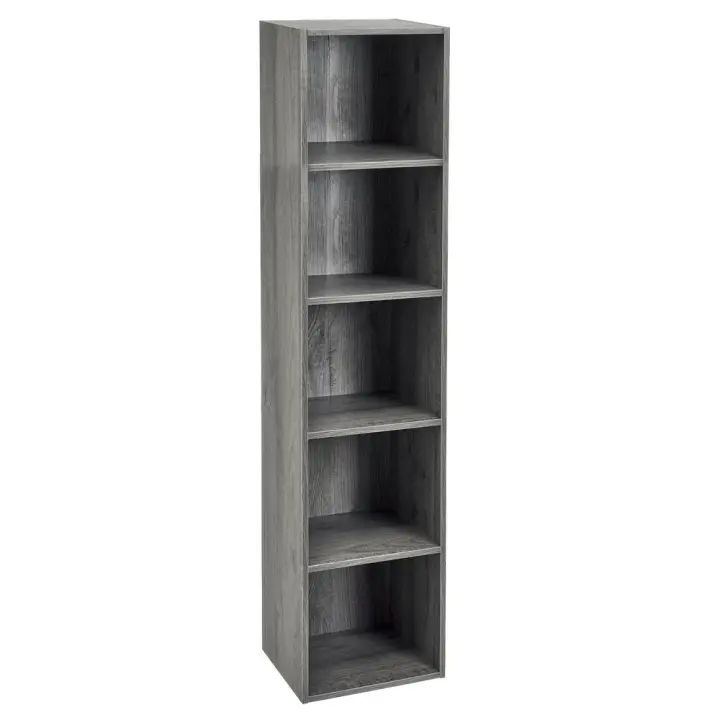 Estantería Cubo 5 estantes de tablero laminado gris de 132x30 cm - 1
