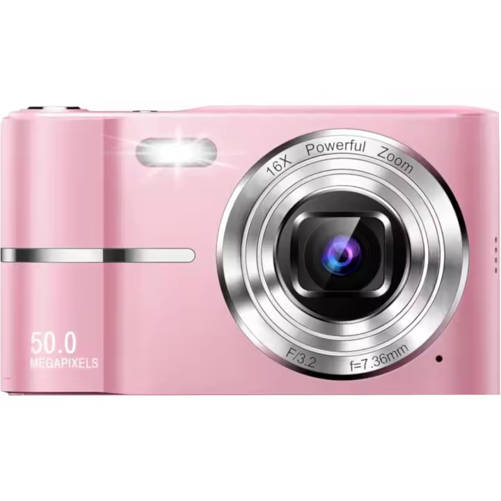 BIT Cámara digital compacta HD de 50 MP con zoom de 16x, HD 1080P, divertida cámara para niños, niñas, estudiantes, principiantes y festivales de cumpleaños (rosa) - 1