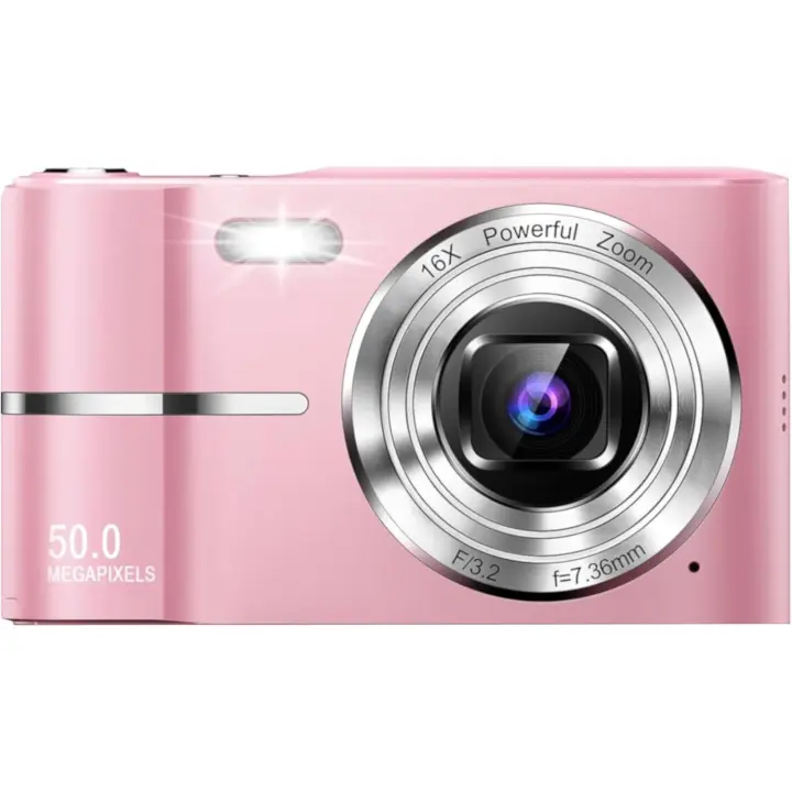 Cámara digital compacta HD de 50 MP con zoom de 16x, HD 1080P, divertida cámara para niños, niñas, estudiantes, principiantes y festivales de cumpleaños (rosa) - 1