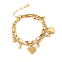 Pulsera De Doble Capa En Forma De Corazón Para Mujer Con Encantos Pequeños En Oro Y Plata Pulsera De Moda Para Uso Diario Joyería De Metal - details 1
