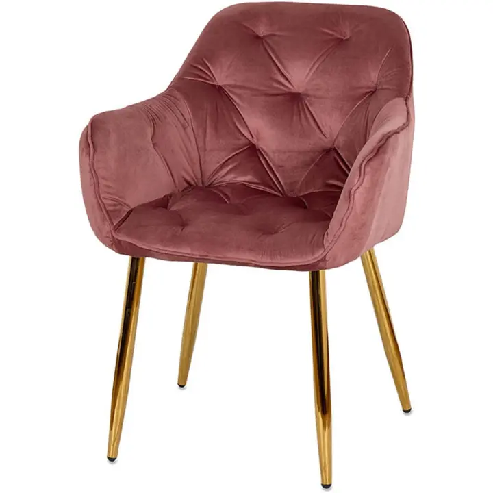 Sillón Rosa Terciopelo con Brazos y Pata Dorada Leonor - 1