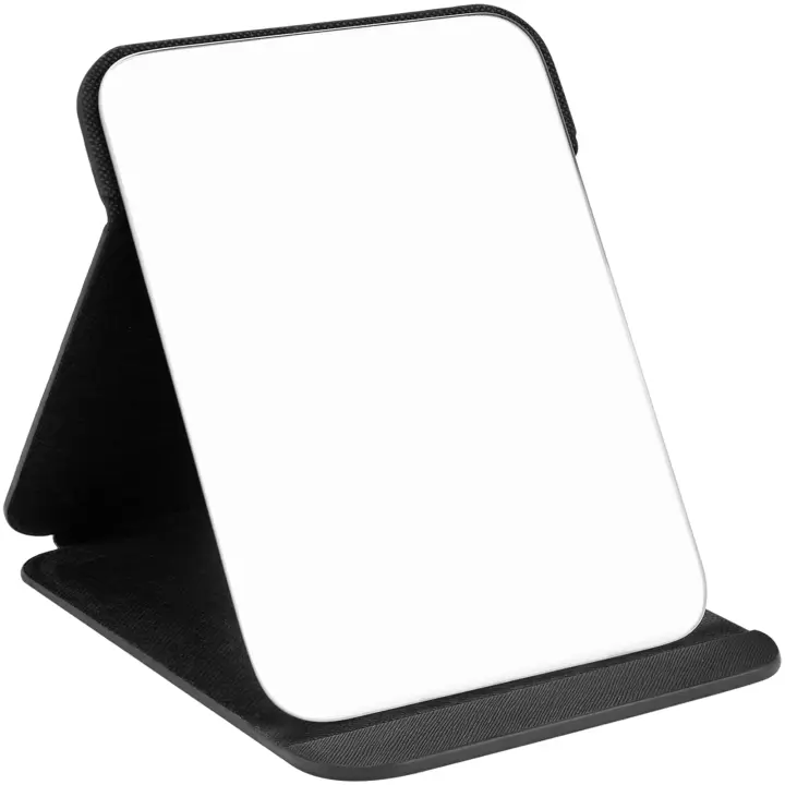 16x11cm Espejo plegable portátil, Espejo de maquillaje compacto Ultra HD, viaje de cuero de PU Negro, sombrero Independiente, Mesa plegable - 1