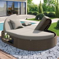 Tumbona de Ratán para dos, Sofá Cama de exterior, Tumbona de Jardín con estante lateral, Tumbona para dos, Mesa plegable para 2, Tumbona de Jardín, Tumbona de Ratán para dos, sofás de exterior ajustables individualmente - details 4