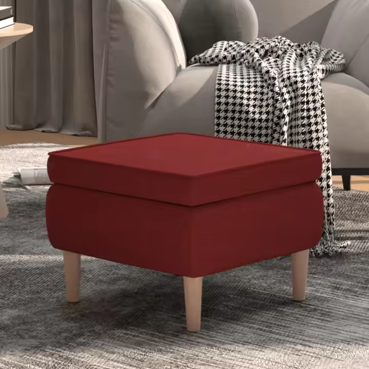 vidaXL Taburete con patas de madera tapizado tela rojo tinto - 1