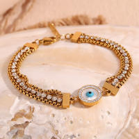 Pulsera Elegante De 3 Capas Con Perlas Y Circonia En Acero Inoxidable Platinado 18K Para Mujer Estilo Trendy Clavija De Seguridad - details 4