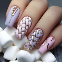 Uñas Postizas Francesas Largas Cuadradas 24 Piezas Con Verja De Trigo +1 Pegamento +1 Linterna De Uñas Material De Resina - details 0
