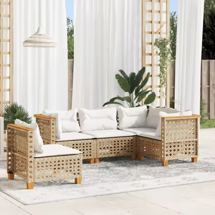 vidaXL Juego de sofás jardín con cojines 5 pzas ratán sintético beige - 1