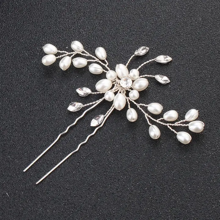 Pins De Cabello De Boda Elegante Con Perlas Y Flores Hechas a Mano Accesorios De Crystals Para Novia Y Damas De Honor Decoración De Cabello De Fiesta - 1