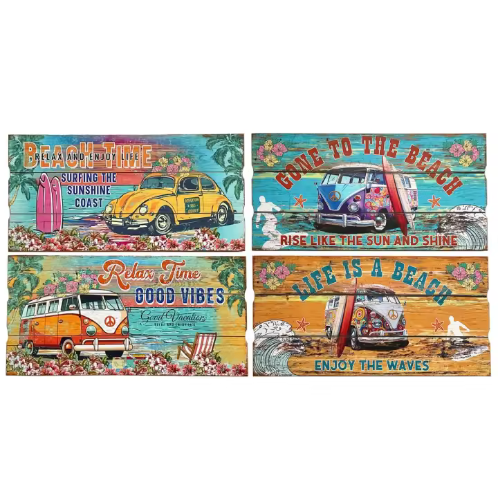 CAPRILO REGALOS & DECORACIÓN Set de 4 Adornos Pared Decorativos "Vehículos Surferos". Cuadros y Apliques. Muebles Auxiliares. Decoración Hogar. Verano. Regalos Originales. 60 x 2 x 30 cm - 1