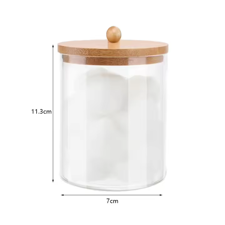 Caja de Almacenamiento Organizador de Baño para hisopos de algodón Cosméticos Joyería Maquillaje Eliminador de Maquillaje con Tapa de Bambú - 1