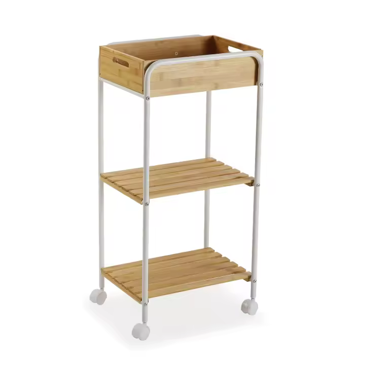 Versa Minden Mueble para el Baño Auxiliar, Estante de baño con 2 baldas, Medidas (Al x L x An) 81 x 40 x 29,5 cm, Madera, Color Marrón y blanco - 1