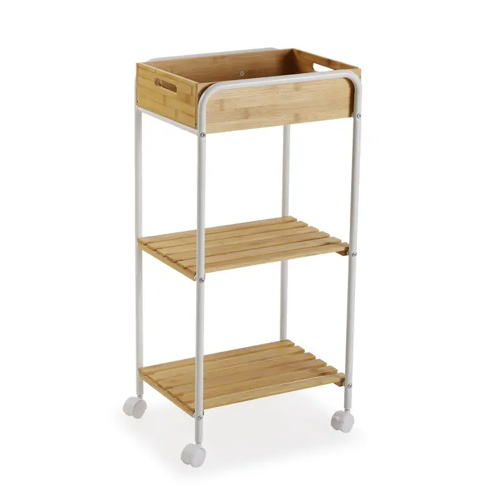 Versa Minden Mueble para el Baño Auxiliar, Estante de baño con 2 baldas, Medidas (Al x L x An) 81 x 40 x 29,5 cm, Madera, Color Marrón y blanco - 1