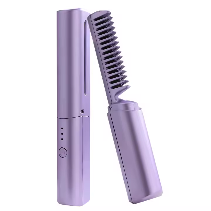 Mini plancha de pelo recargable, peine calefactor inalámbrico, cepillo de calor portátil para viajes con USB - 1