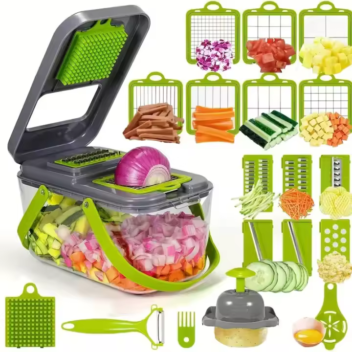 Cortador de Verduras y Espinillas de Acero Inoxidable 25 en 1 13 Cuchillas Rectangulares para Patatas y Tomates Ideal para Cocina y Hogar - 1