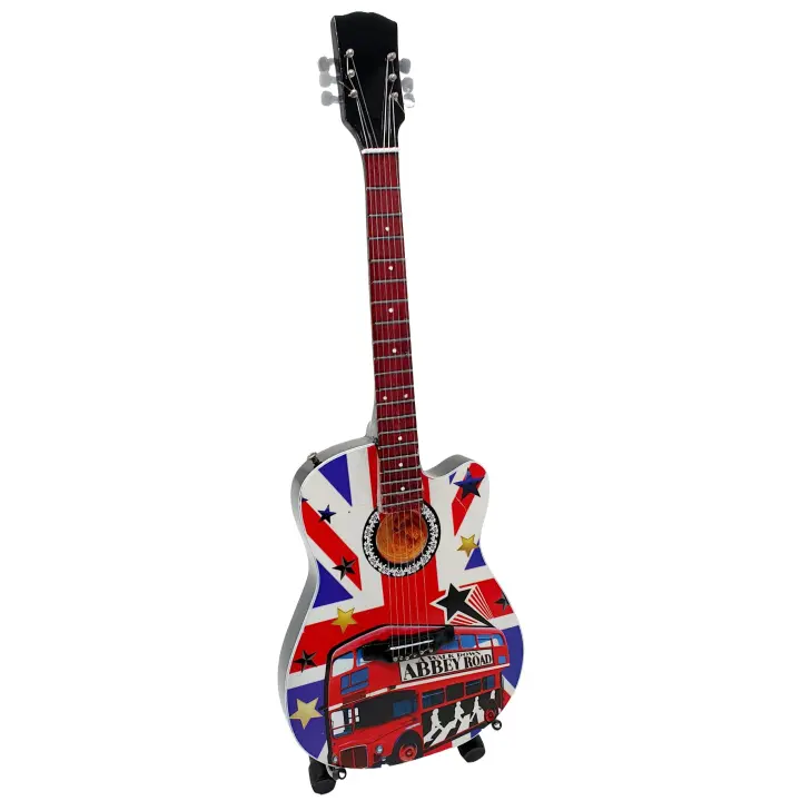 ROCKSTAR MUSIC - Miniatura Guitarra Acústica con Cutaway Diseño Abbey Road MGT-5159 – Réplica 1:4 Pintada a Mano – Colección The Beatles – Decoración y Regalo Musical Exclusivo - 1