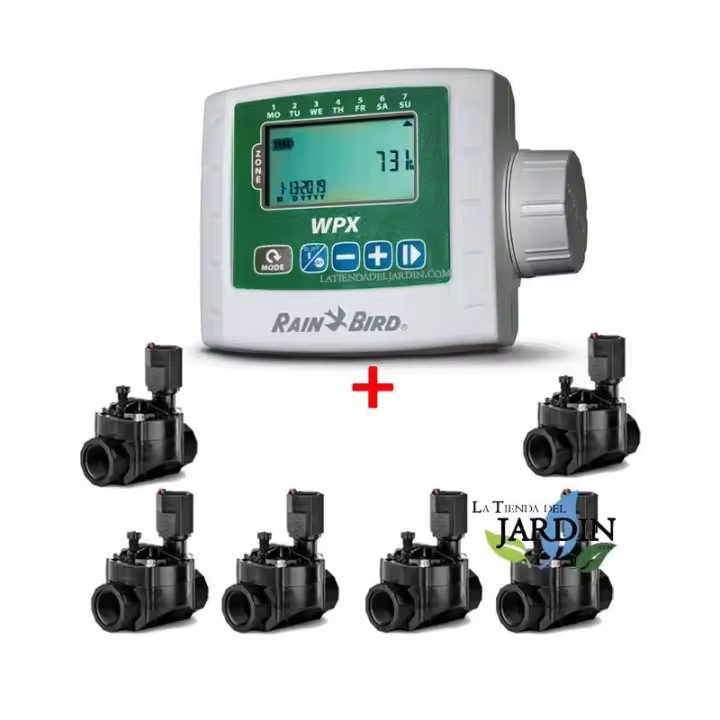 RAIN BIRD Kit Programador de riego a bateria WPX6 + 6 Electroválvulas de riego 100HV 9V 1'' Rain Bird - 1