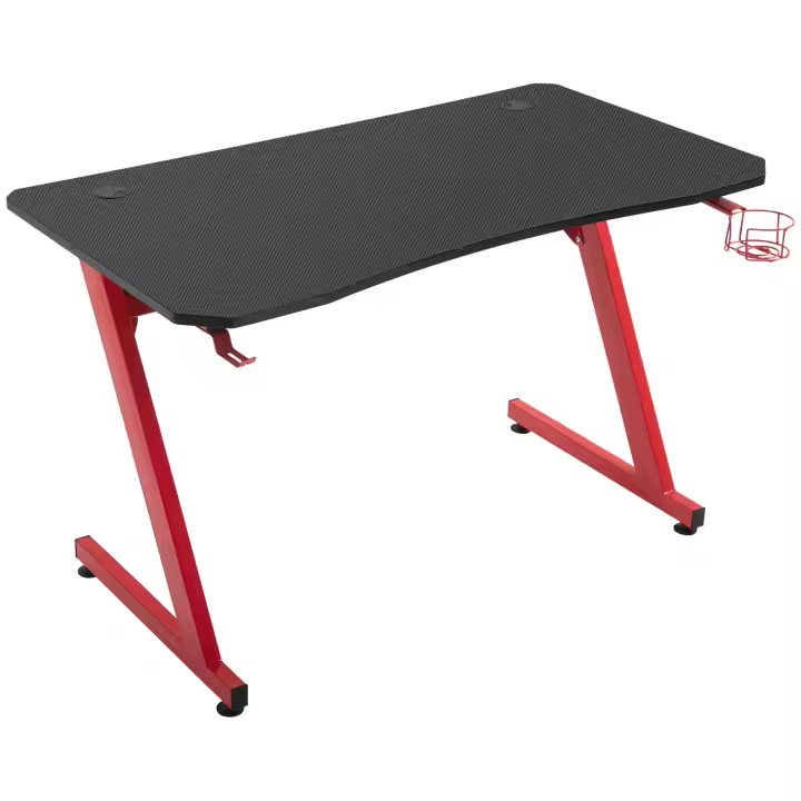 HOMCOM Mesa Gaming 120x65x74,5 cm Escritorio Ergonómico Gaming desk para Computadora PC con Portavasos Gancho para Auriculares y Pies Ajustables Efecto de Fibra de Carbono - 1