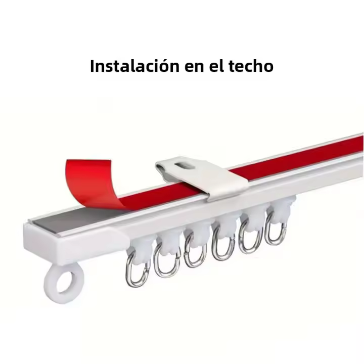Riel De Cortina Self Adhesivo O Perforado Doble Propósito Para Pared O Techo Silencioso Nano Para Cortinas Y Armarios Blanco Moderno - 1