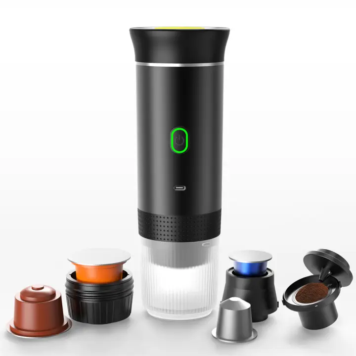 Máquina de Espresso Eléctrica Portátil, Cafetera de Viaje para Acampar, Cafetera de Coche con Auto-Calentamiento y Tipo-C, Infusión Caliente y Fría, Compatible con Café Molido y Cápsulas para Autocaravana, Senderismo, Oficina - 1