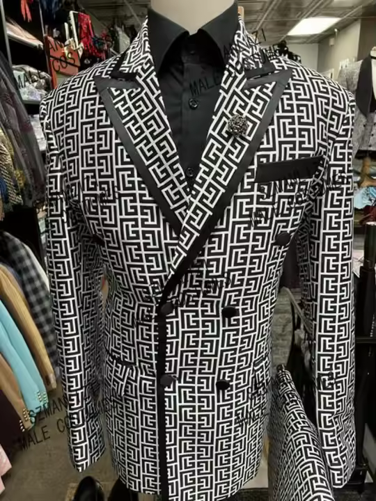 Traje De Novio a Cuadros De Moda Para Hombre Traje Formal De Doble Botón Para Bodas Y Fiestas Con Chaqueta Y Pantalones Incluidos - 1