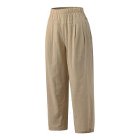 Pantalones Anchos De Algodón Para Mujer En Color Sólido Con Cintura Elástica Y Bolsillos Estilo Casual Vintage Streetwear - details 16