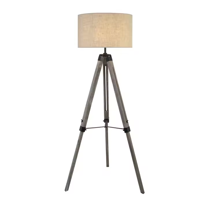 Caballete De Madera Contemporáneo Plantación Marrón Negro Tela 1 Luz E27 - 1