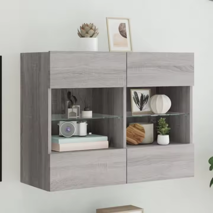 vidaXL Mueble de TV de pared con luces LED gris Sonoma 78,5x30x60,5 cm - 1