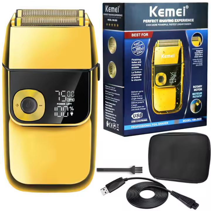 Kemei 2028 Afeitadora Eléctrica Recargable Para Hombres Barbero Profesional Para Barba Y Cabello Recortadora De Cabeza Baldosa Con Cabezal Flotante Y Función De Lavado Completo - 1