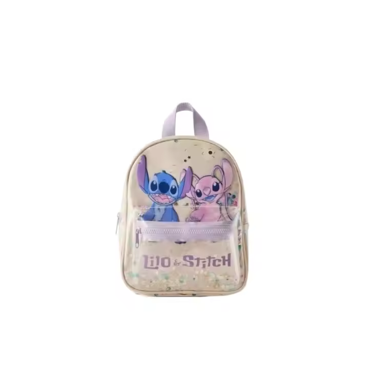 Nueva Mochila Disney Para Niños Y Niñas Con Estampado De Stitch En Color Off-White Decoración De Estrella De Lentejuelas Transparente Y Estilo Lindo De Alta Calidad - 1