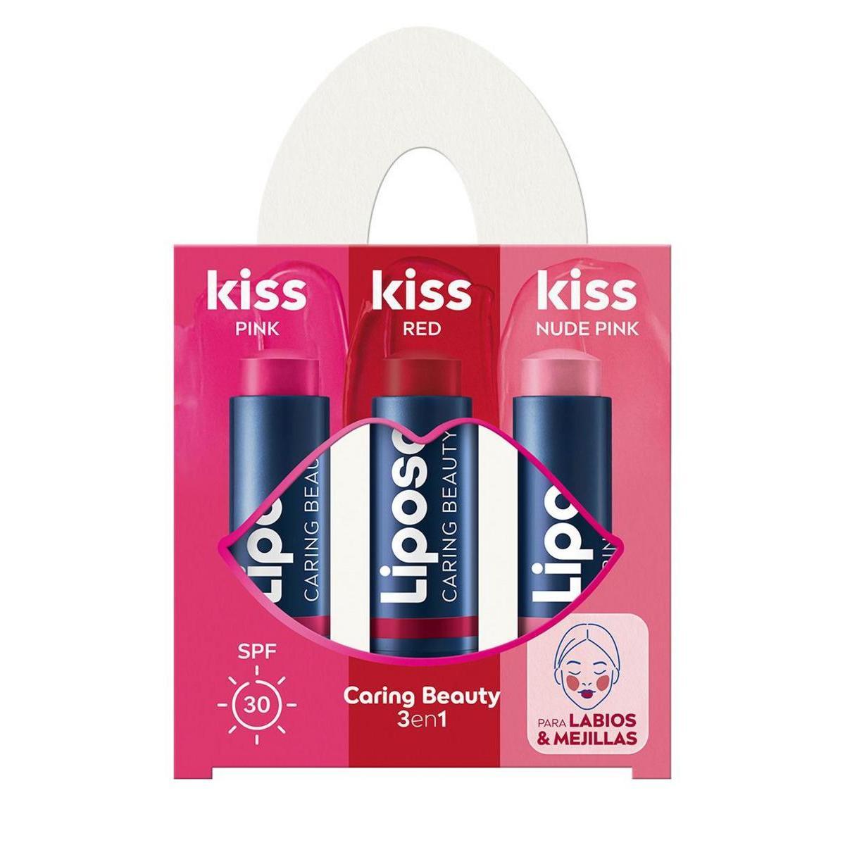 LIPOSAN Pack exclusivo Caring Beauty para labios y mejillas - Contiene colores rosa, nude y rojo