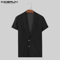 Camisa De Verano Para Hombre INCERUN Moda Corta Cuello V Casual Striped Top Para Calle Ropa Unisex Botones Talla S-5XL - details 5