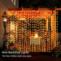 Curtain String Lights Solares Para Exterior Decoración De Jardín Puente De Boda Fiesta De Navidad Y San Valentín Luz Colgante Para Ventana De Palacio - details 2
