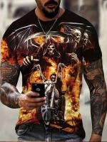 Camiseta De Motociclista 2024 Para Hombres Estilo Vintage Con Impresión 3D Corta Cuello Redondo Oversize Moda De Calle Tejido Poliéster - details 3