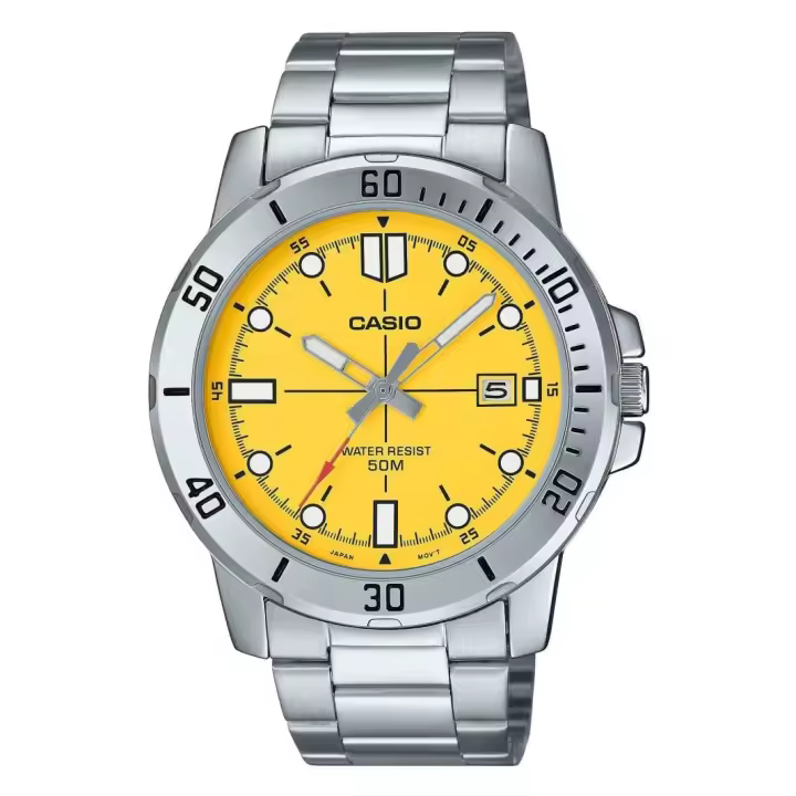 reloj deportivo hombre Casio MTP-VD01D-9E 45mm 50m WR correa de acero - 1
