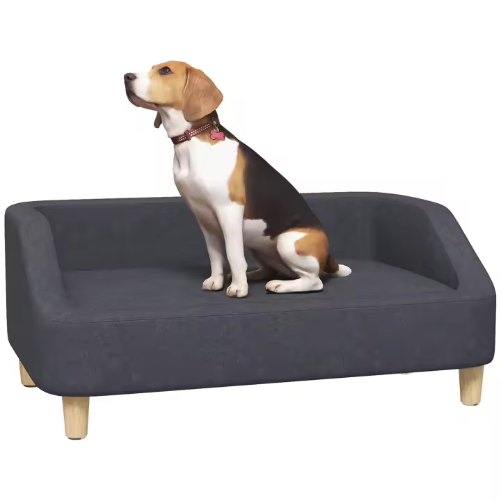 PawHut Sofá para Perros, Sofá para Mascotas, Sofá para Gatos, Cama para Perros Medianos y Grandes, Sofá para Perros con Diseño Elevado, Silla para Perros con Patas de Madera, Gris Oscuro, 95 x 63 x 39 cm - 1