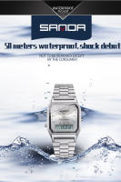 Reloj Deportivo De Lujo Para Hombres Y Mujeres SANDA Estilo G Dual Display LED Digital Y Analógico Acero Inoxidable Resistente Al Agua Cronógrafo Luminoso - details 14