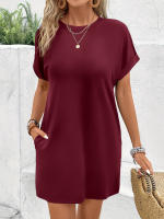 Vestido Corto De Color Sólido Con Cuello Redondo Cintura Ajustada Y Falda A-line Que Esculpe Y Oculta Las Imperfecciones. Hecho De Alta Elasticidad Y Poliéster Para Mujer. - details 3