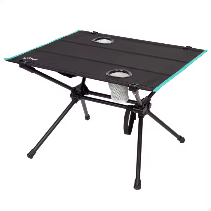 Aktive - Mesa camping plegable 62x56x42 cm, con portavasos y bolsillo de malla, estructura estable y ligera, soporta hasta 100 kg, fácil de montar y transportar con bolsa incluida, ideal para exteriores, pícnics y escapadas - 1